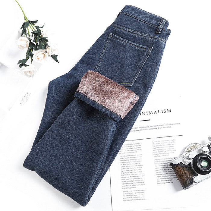 Pantalon droit ample en jean polaire pour femme