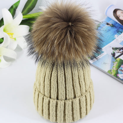 New Autumn And Winter Knitted Hat Female Korean Raccoon Hair Ball Woolen Cap