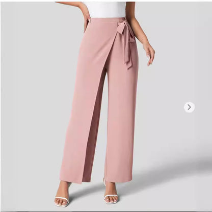 Pantalon large taille haute à fermeture éclair invisible sur le côté pour femme