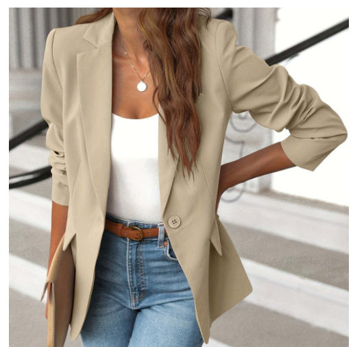 Veste de costume en polyester à manches longues pour femme, cardigan de couleur unie, petite veste de costume pour l'automne