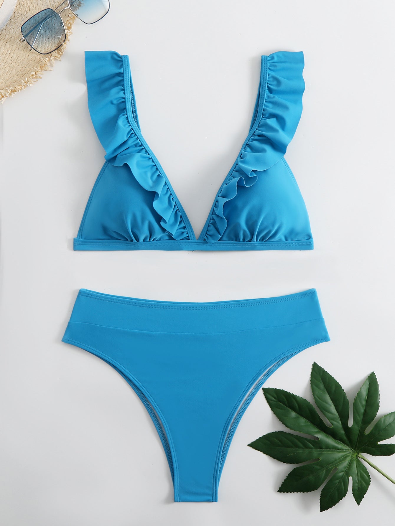 European And American Split Solid Color Swimsuit Lady