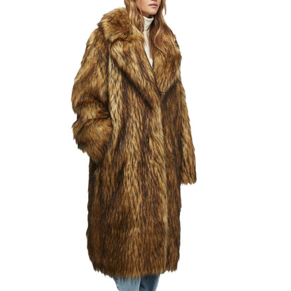 Autumn And Winter Imitation Fur Long Women's Warm Clothing Environmental Protection Wool Coat