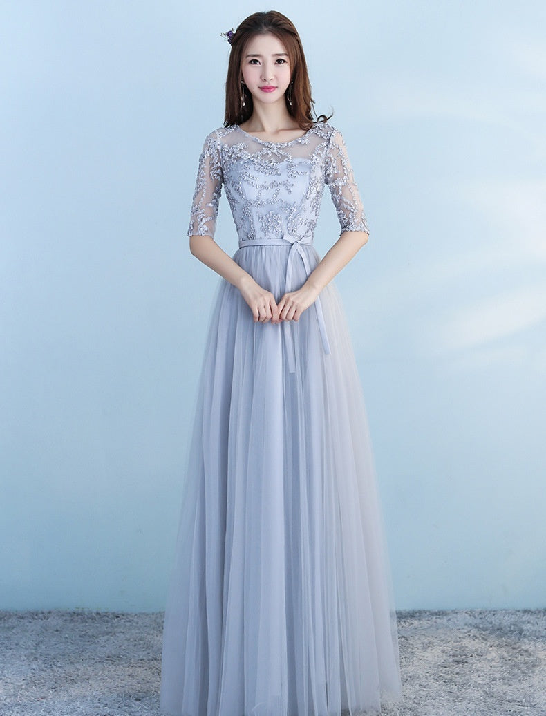 Langes blaues Brautjungfernkleid für die Hochzeit, Partykleid für Freundinnen