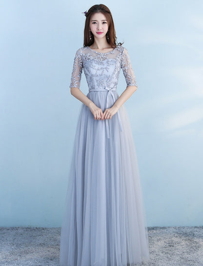 Langes blaues Brautjungfernkleid für die Hochzeit, Partykleid für Freundinnen