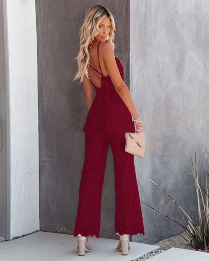 Sommer Sexy Temperament Damen Spitzen Jumpsuit Mid-Taille Casual Pants