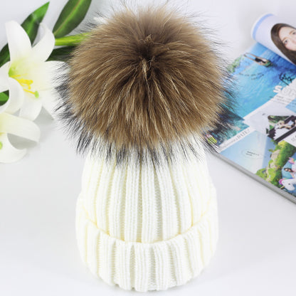 New Autumn And Winter Knitted Hat Female Korean Raccoon Hair Ball Woolen Cap