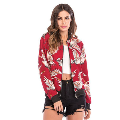 Autumn And Winter New Women's Long Sleeve Zipper Printed Jacket Coat