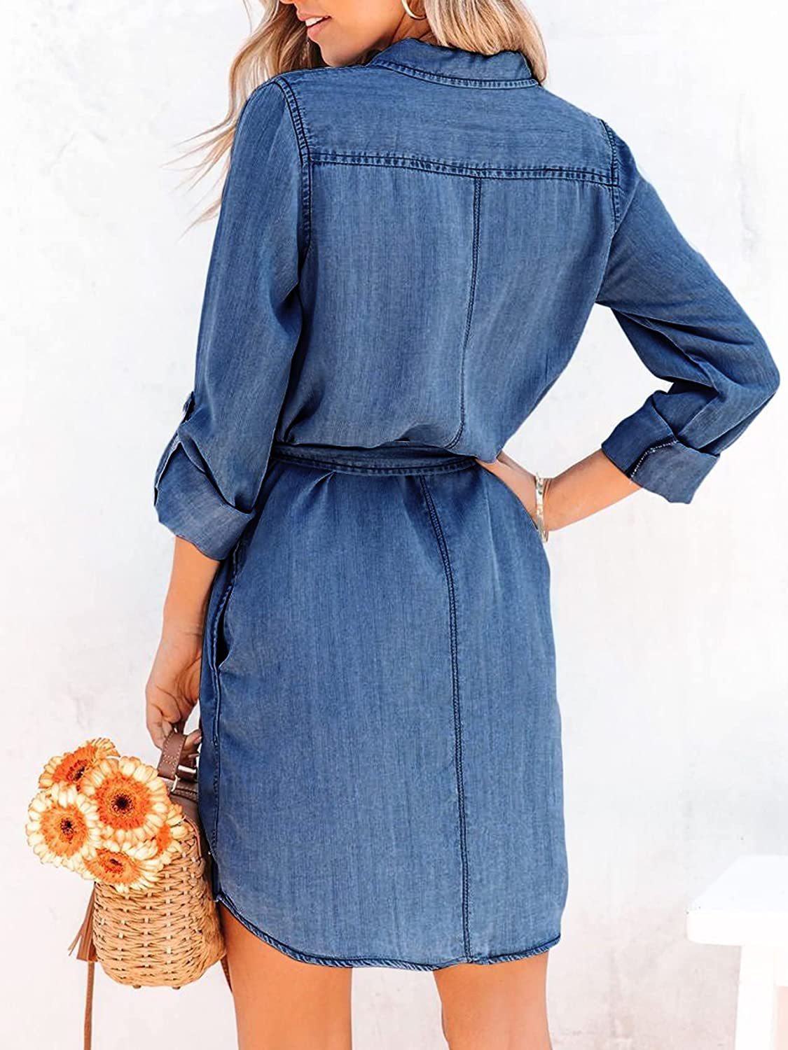 Robe en jean à lacets et manches longues pour femme