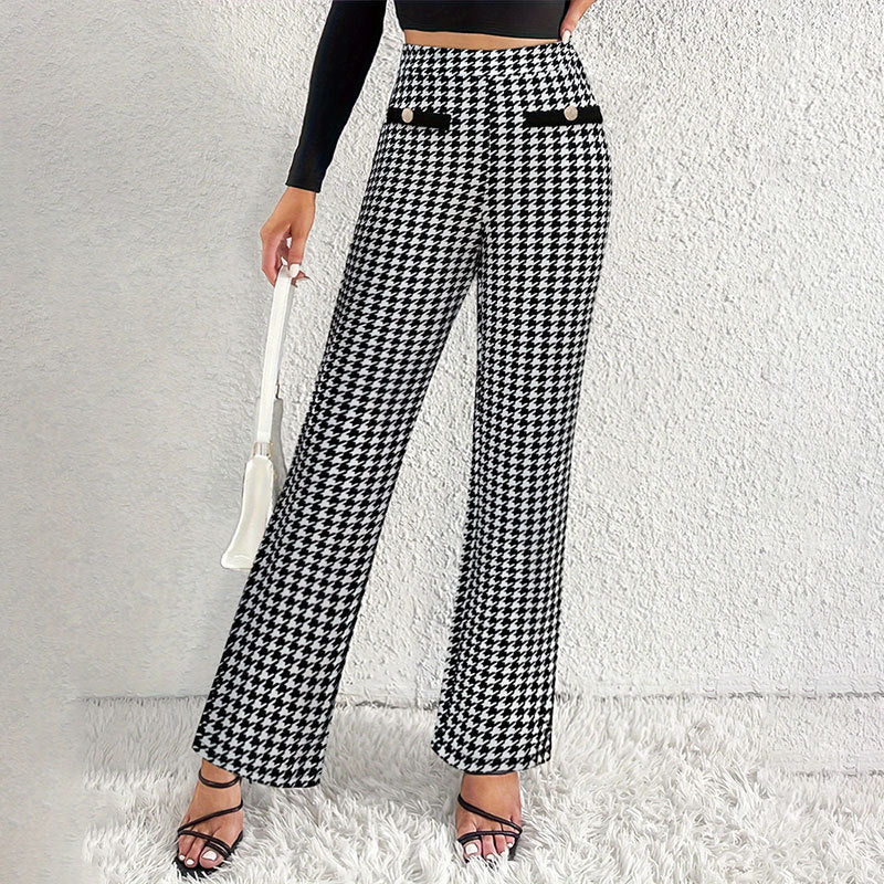 Faux Pocket Fastener Decoration Straight Wide Leg Pants Trousers