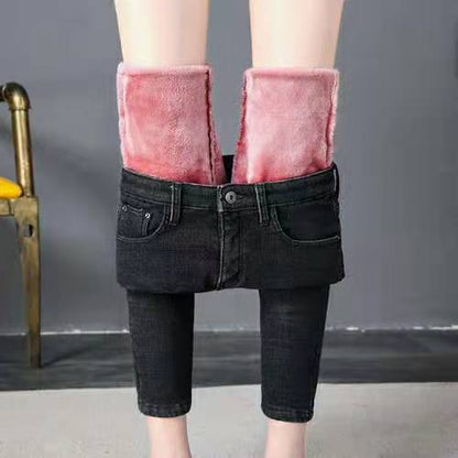 Femmes Jeans Thermiques Hiver Neige Chaud En Peluche Stretch Jeans Dame Skinny Épaissir Polaire Denim Pantalon Long Rétro Bleu Crayon Pantalon