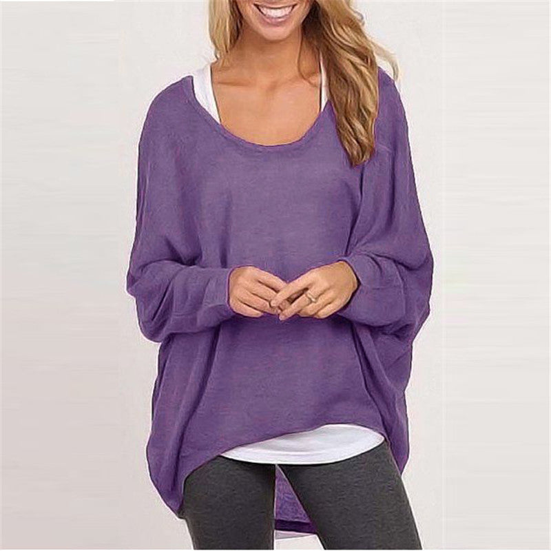 Sweater loose women's solid color T-shirt multi-color knitting