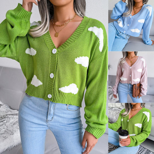 Pull cardigan tricoté nuage blanc européen et américain