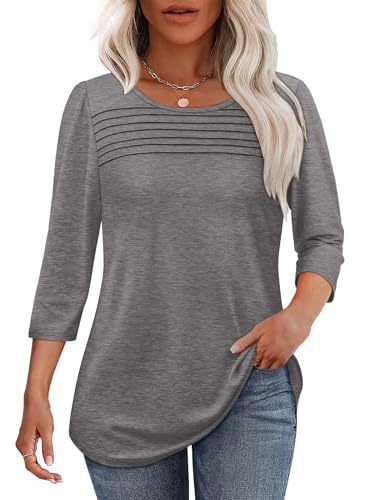 European And American Ladies Autumn And Winter Round Neck Three-quarter Sleeve Chest Tuck Line Peplum Top