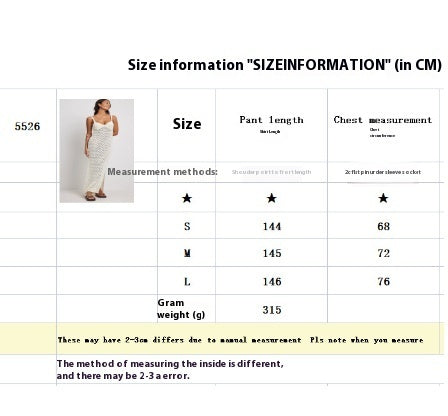 Style Knitted Long Skirt Women's Suspender Skirt Side Slit Backless Hollow Pattern Knitted Dress