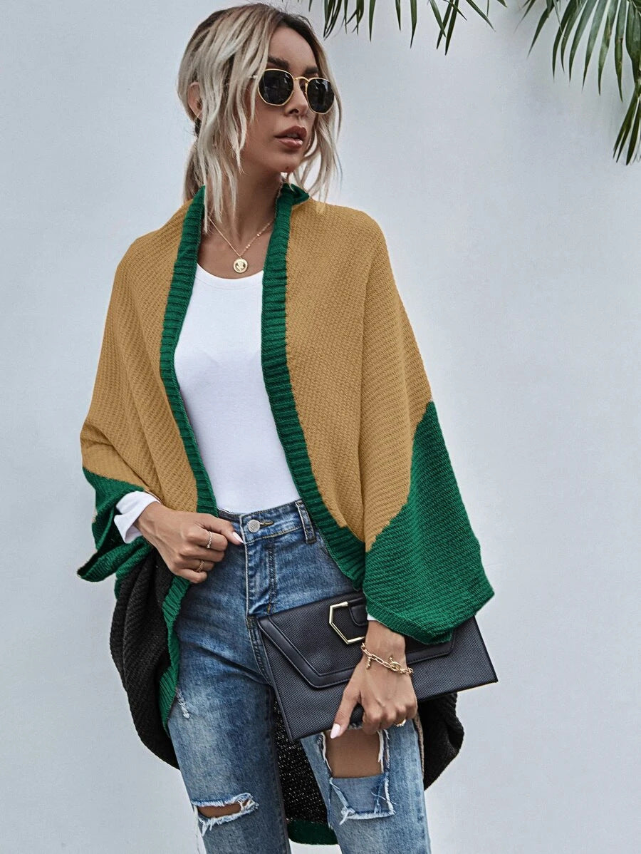 Fashion Color-block Knitted Cardigan Sweater Coat