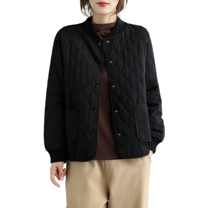 Cotton Coat Women's Autumn And Winter Rhombic Quilted Thin And Lightweight Cotton-padded Jacket