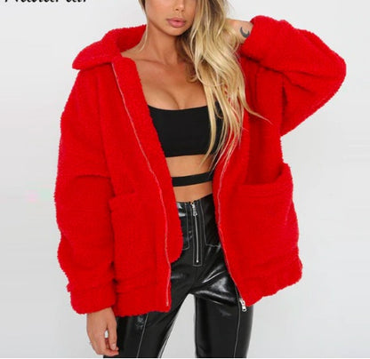 shearling coat jacket women autumn winter warm thick plush coat