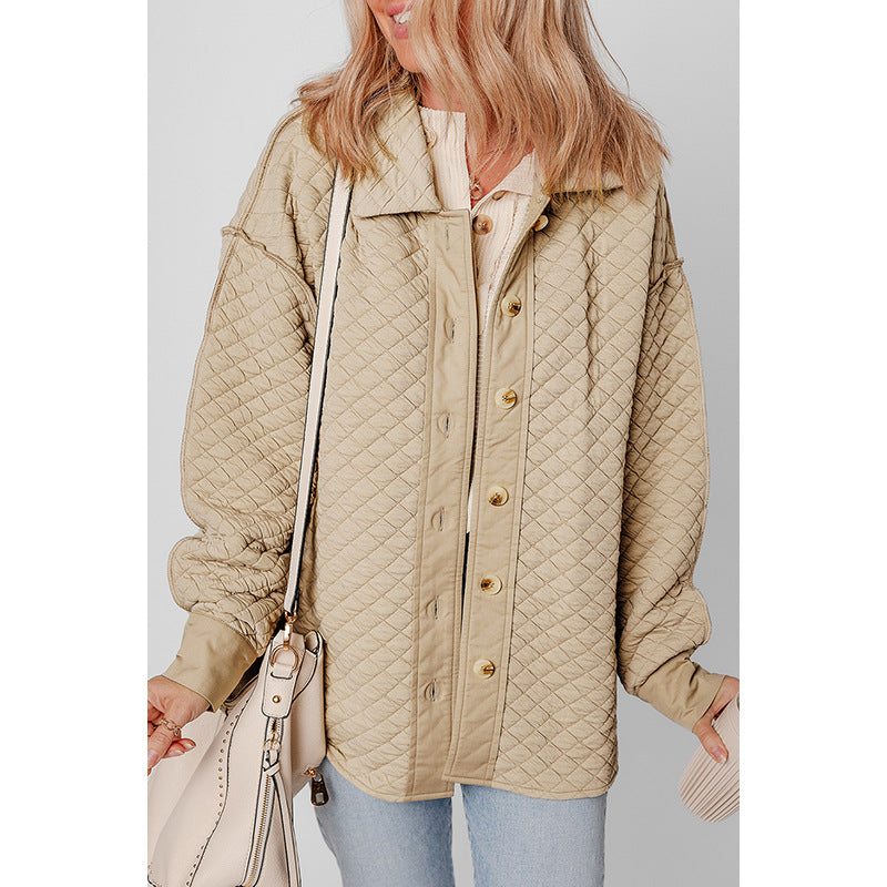 Solid Color Quilted Long-sleeved Coat For Women European And American