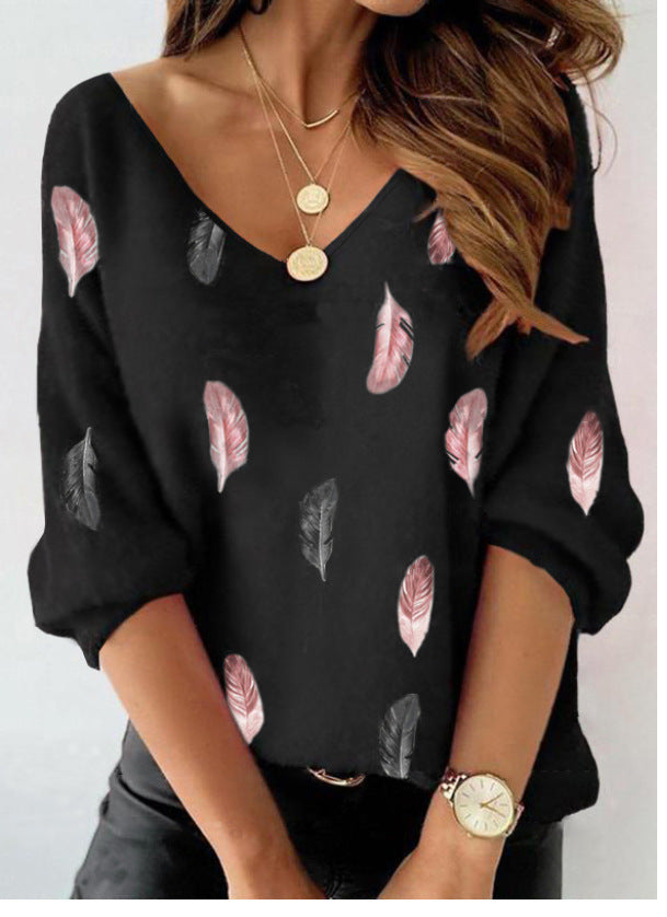 Printed Casual Loose Feather Fashion Top