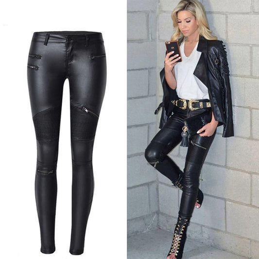 LEGGINGS EN CUIR ÉCOLOGIQUE VEGAN SLEEK-2 TAILLE MOYENNE À HAUTE 