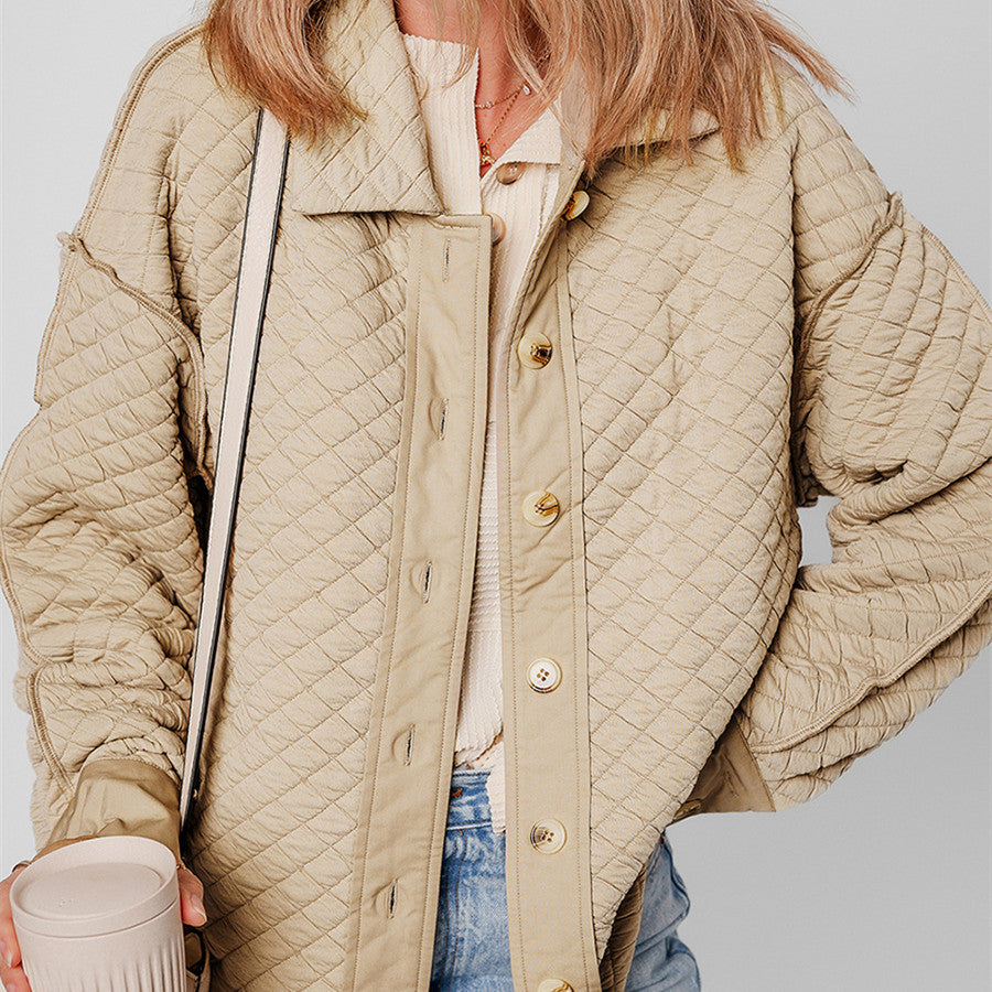 Solid Color Quilted Long-sleeved Coat For Women European And American