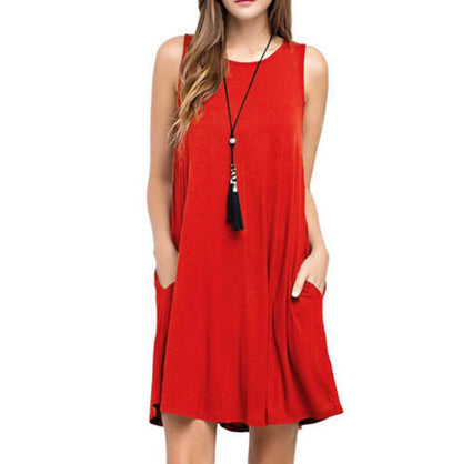 Summer Women Casual Pocket Dress Ladies T Shirt Dresses