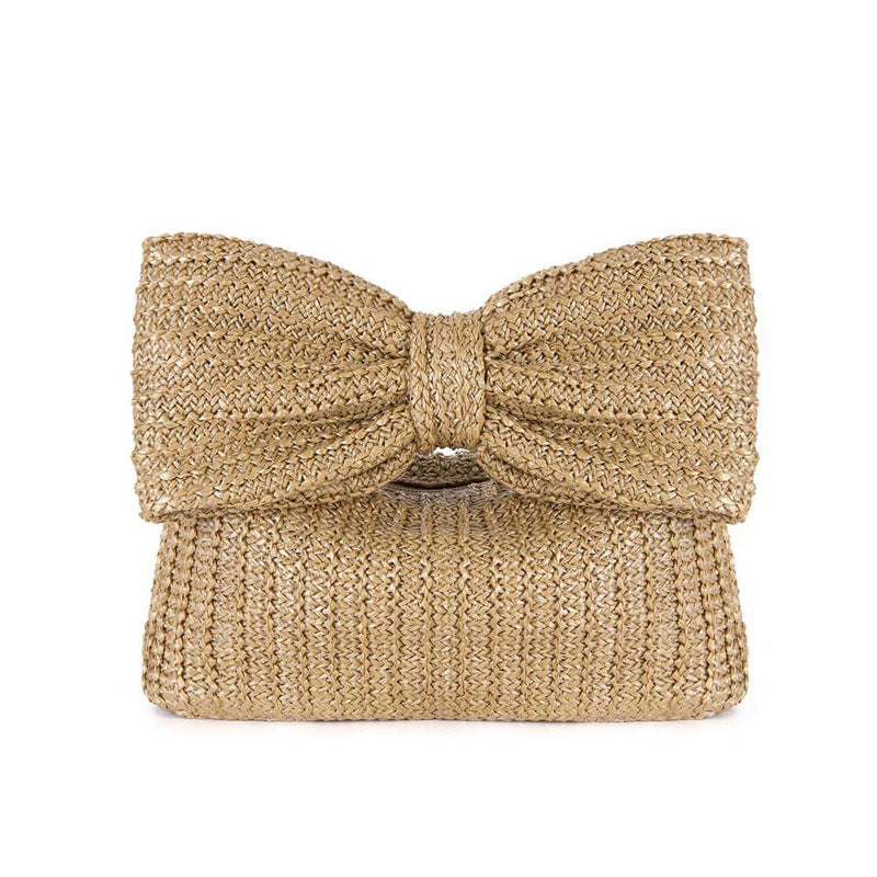 Women's Fashion Minimalist Bowknot Straw Handbag