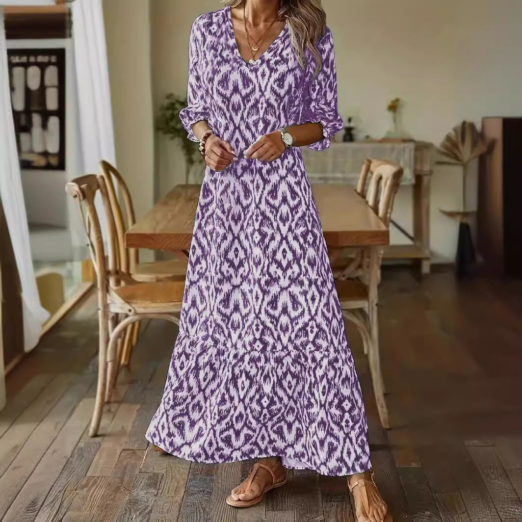 Robe à manches longues à imprimé personnalité tendance pour femme