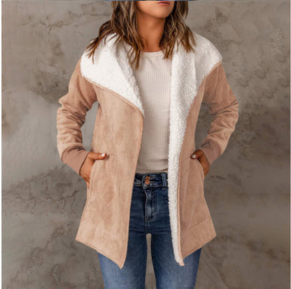 Manteau chaud en laine d'agneau et daim à manches longues pour femme