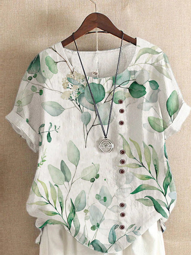 Retro Fashion Printed Loose Casual Short Sleeve T-Shirt Women