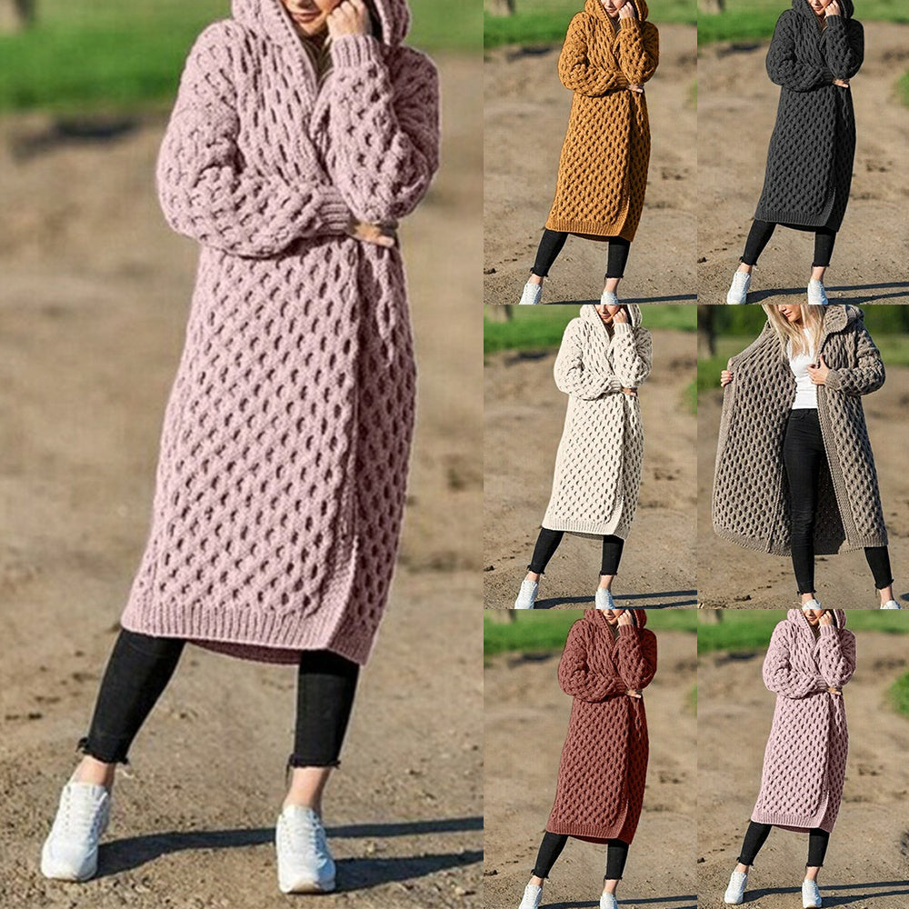 Women Winter Thick Warm Hooded Knitted Cardigan