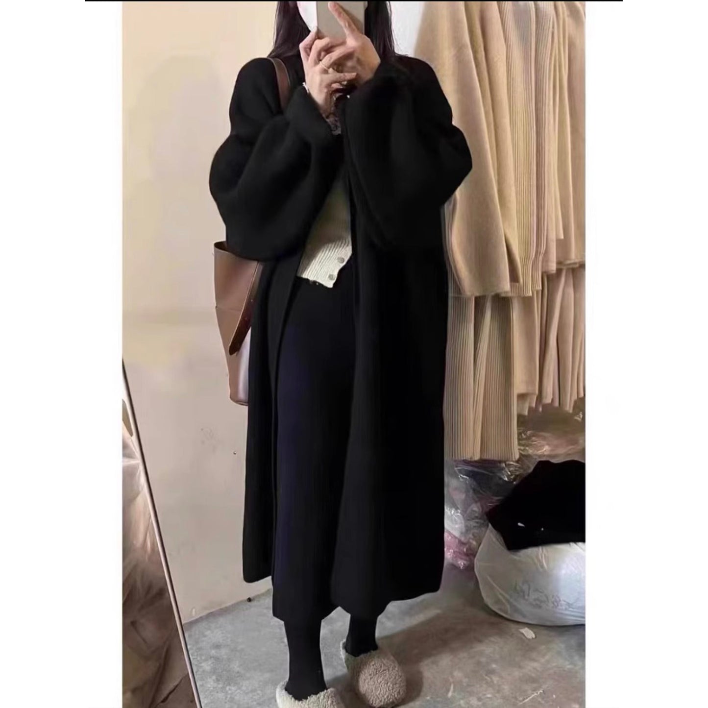 Pull cardigan tricoté kaki, manteau pour femme, cardigan long, manteau en laine, style confortable et ample, manteau maxi grande taille, tenues de bureau, vêtements d'automne