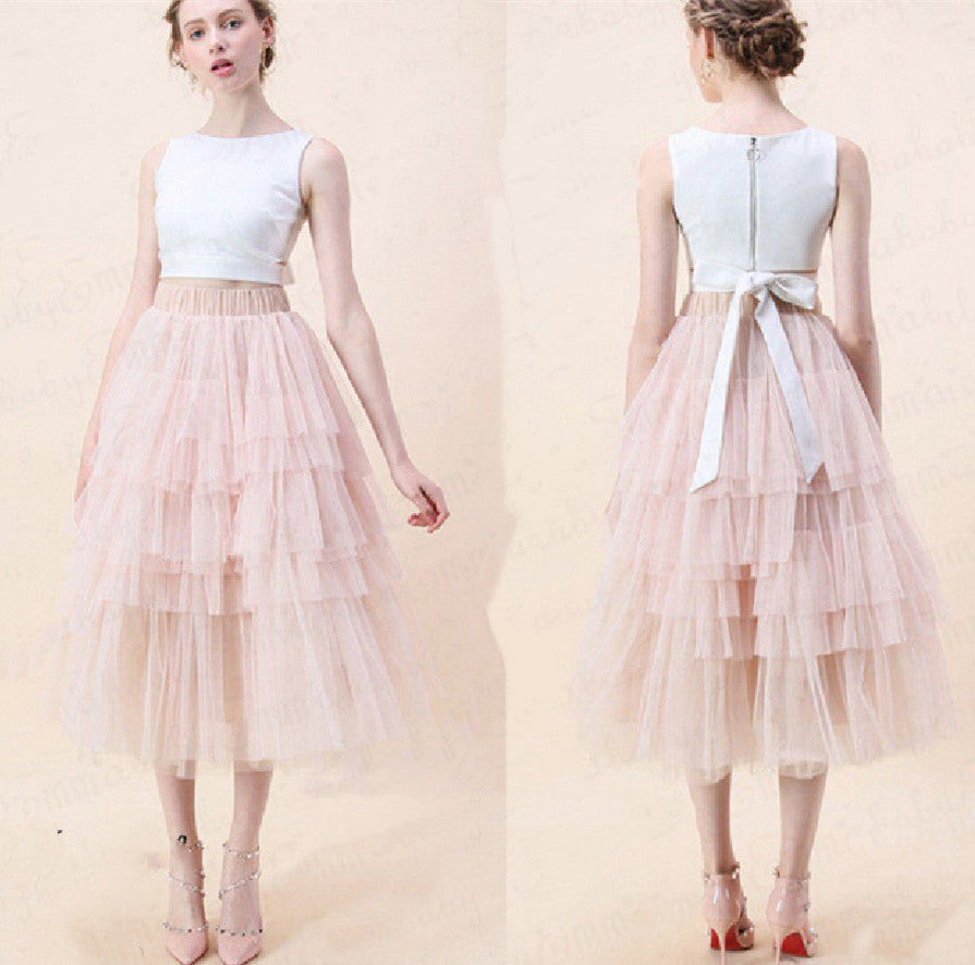 Summer Long Wave Ruffle Layered Ruched High Waist Skirt