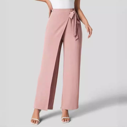 Women's High Waist Tie Side Invisible Zipper Wide Leg Pants