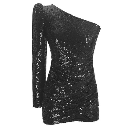 Women's Fashionable Sequins Shoulder Bag Hip Dress