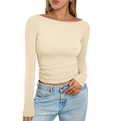 Slim Long-sleeved T-shirt Fashion Solid Round Neck Top Women's Clothing