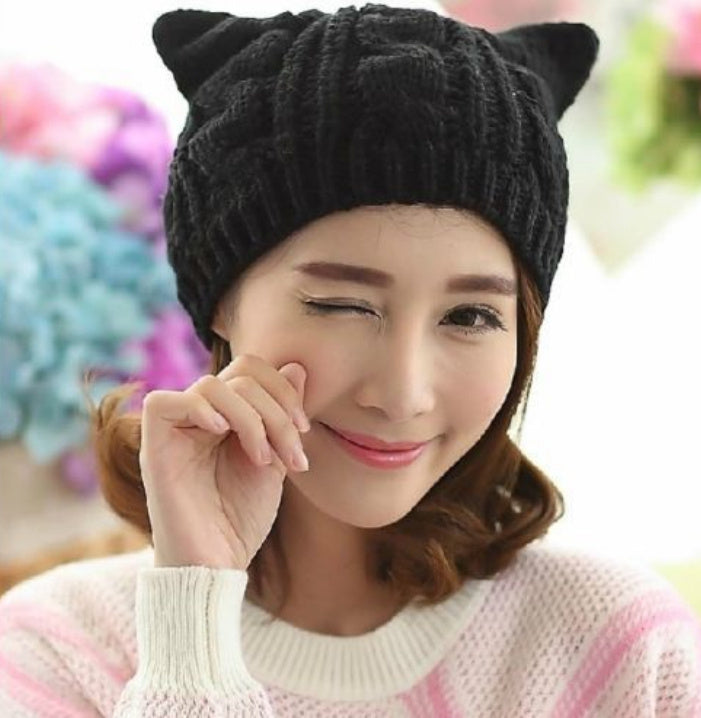 Bonnet tricoté à la main en 3D avec oreilles de chat pour l'hiver