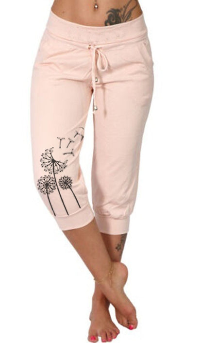 Casual Fashion Printing Loose High Waist Lace-up Cropped Pants