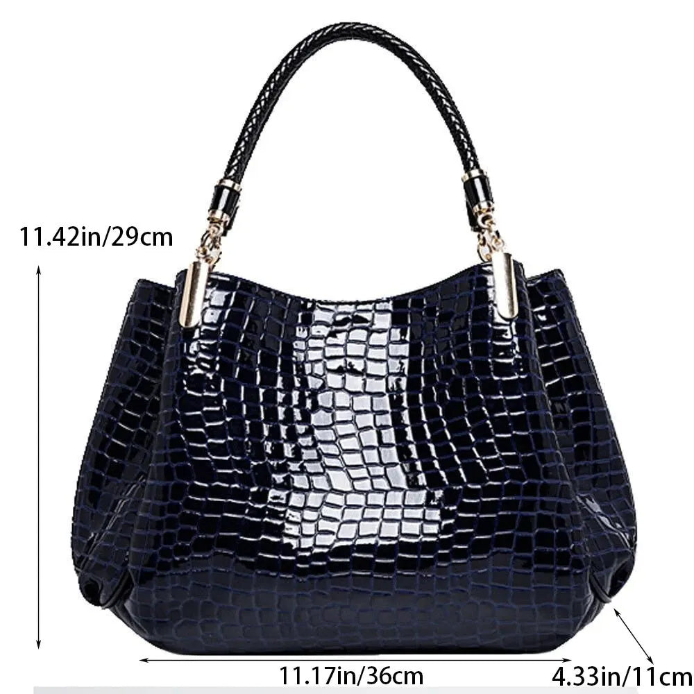 Sac à main pour femme grande capacité fourre-tout pour les déplacements quotidiens Sac à bandoulière pour femme Sac à main à imprimé crocodile avec visage brillant Shopping