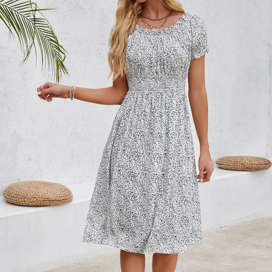 Modisches, lässiges Kleid mit Blumenmuster und Bindekragen für Damen