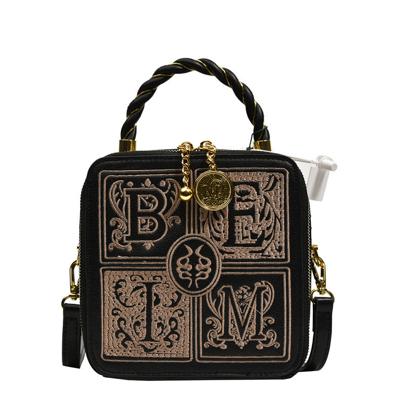 Versatile One Shoulder Crossbody Embroidered Small Square Bag