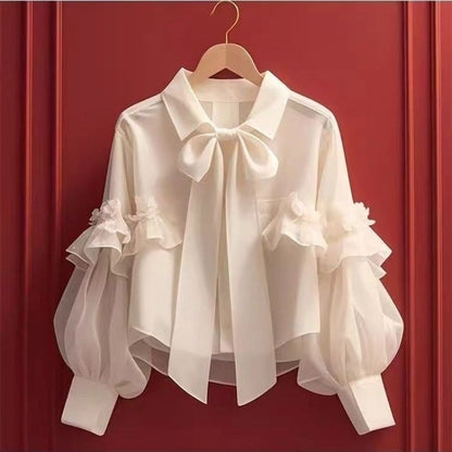 Women's Fashion Bowknot Long Sleeve Shirt Top