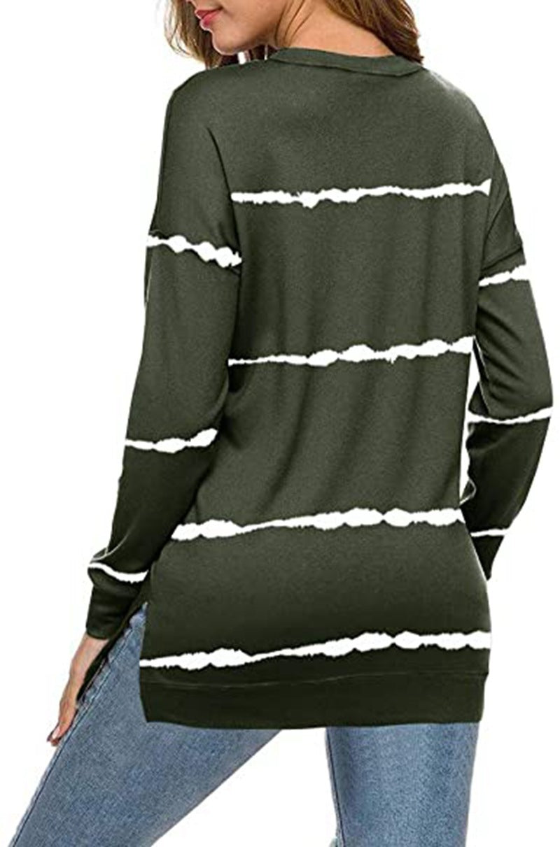 Printed striped round neck loose sweatshirt