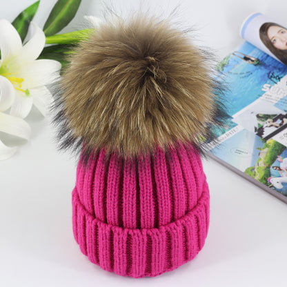 New Autumn And Winter Knitted Hat Female Korean Raccoon Hair Ball Woolen Cap