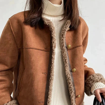 Manteau en peluche d'agneau de style Idle Veste en fourrure d'hiver épaisse pour femme