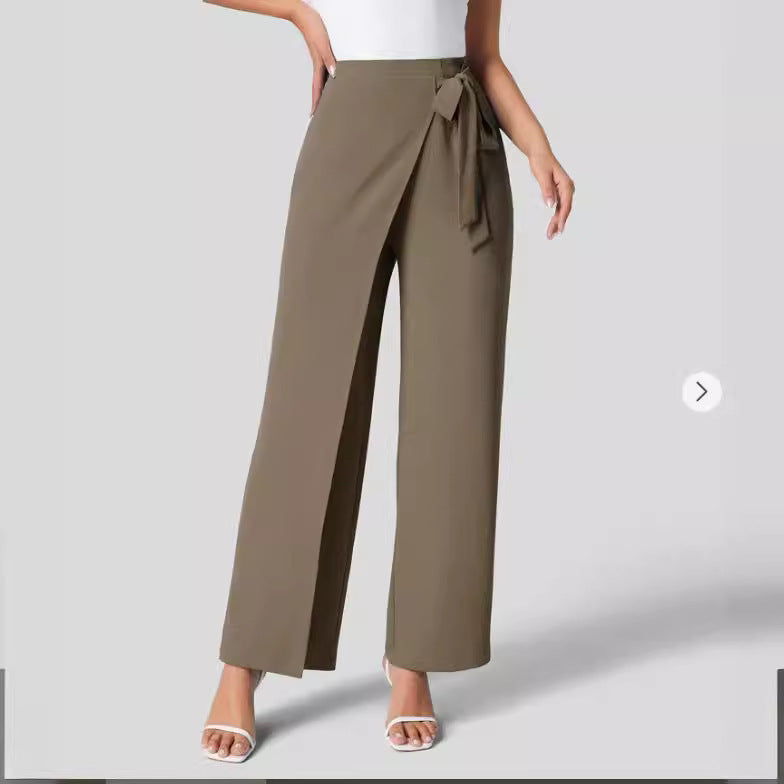 Pantalon large taille haute à fermeture éclair invisible sur le côté pour femme