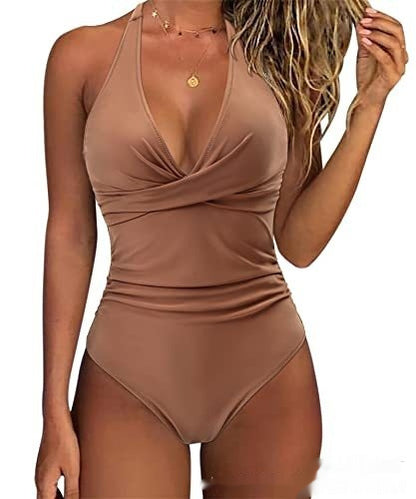 Women's Belly-contracting One-piece Halter Push-up Swimsuit