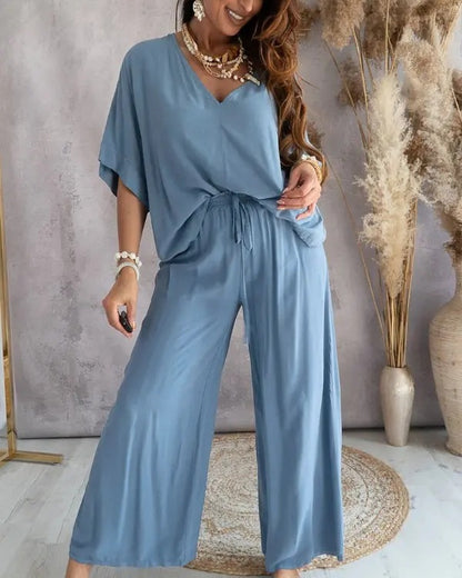 Women's Bat Sleeve Top Casual Pants Suit