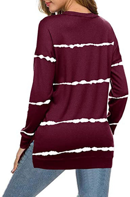 Printed striped round neck loose sweatshirt