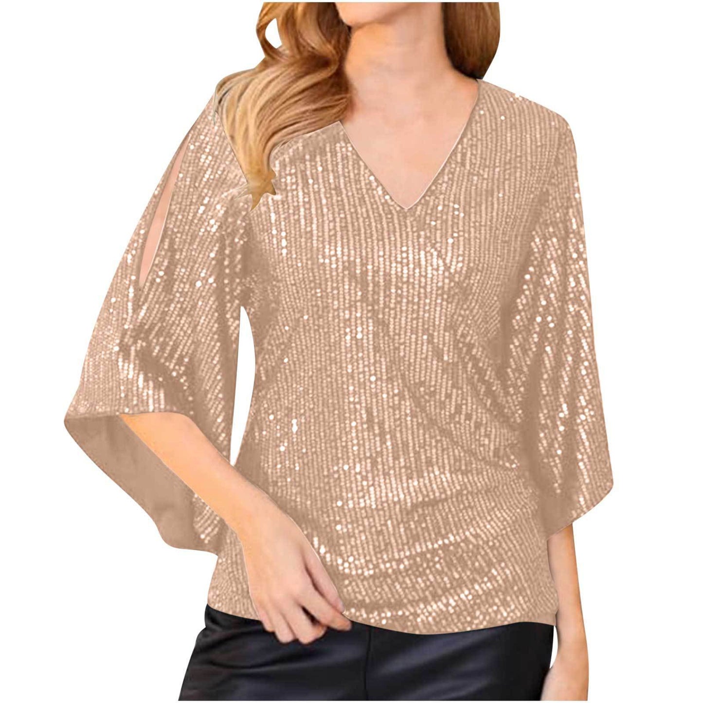 Loose Mid-length Sequined T-shirt Women's Short Sleeve